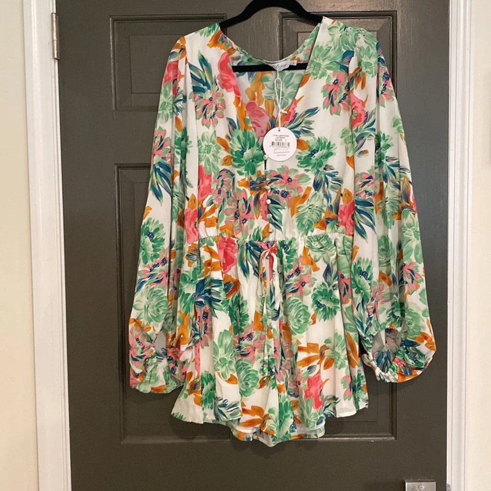 Petal & Pup Lily Romper / Green Floral - Picture 6 of 8